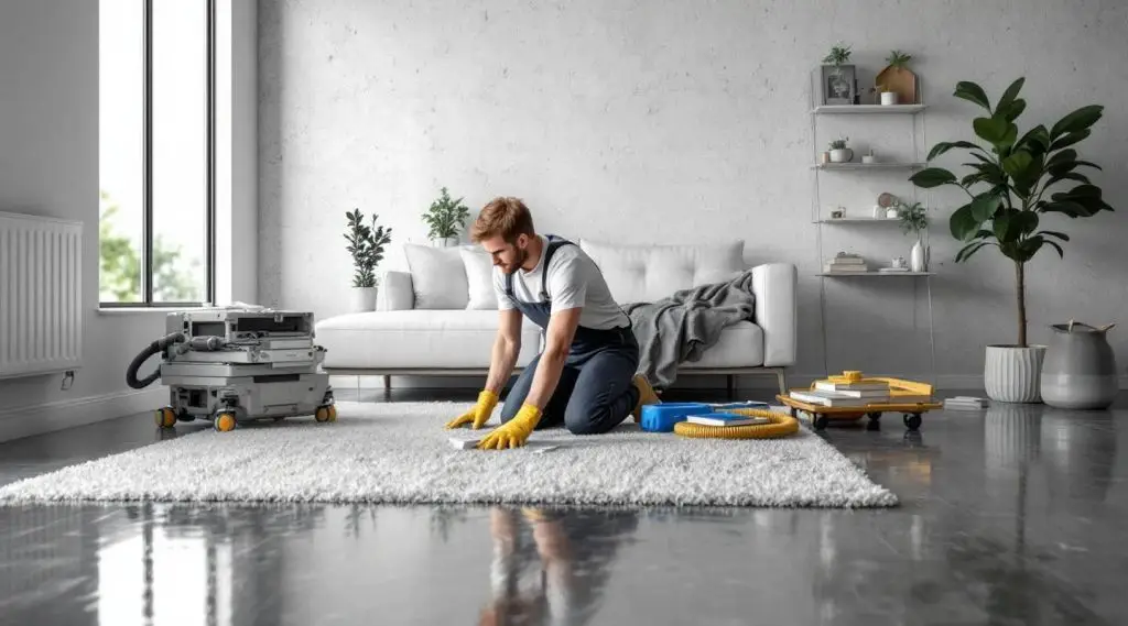 Professional restoration crew drying a flooded living room in Anchorage.