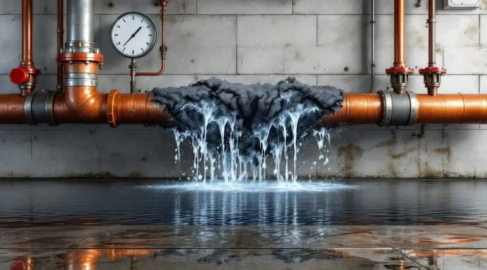 Professional restoration technicians using industrial water extraction equipment in an Anchorage office building after a pipe burst.